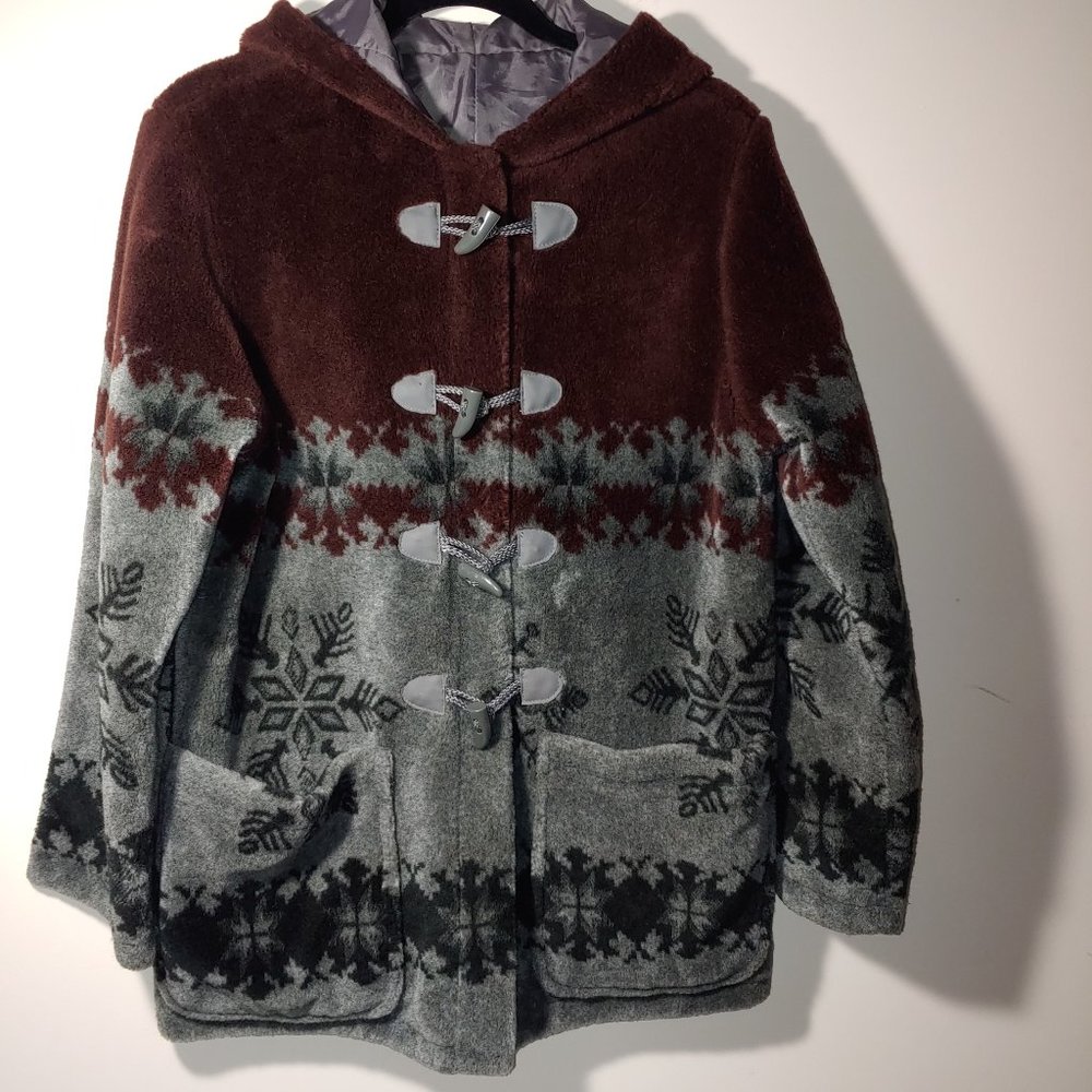 BB Dakota Faux Fur Plush Hooded Jacket Sz M Brown/Grey with black winter…